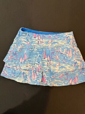 Lilly Pulitzer Blue Sailboat Swim Skort with Pink Accents